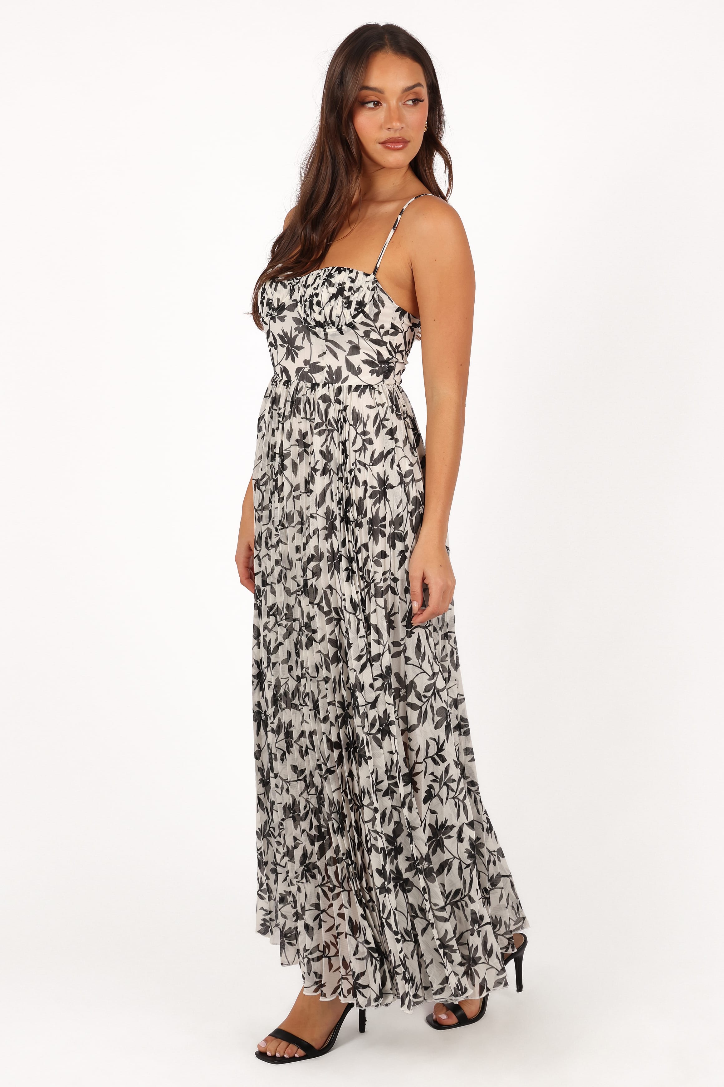 DRESSES Achanti Pleated Maxi Dress - White Black Floral