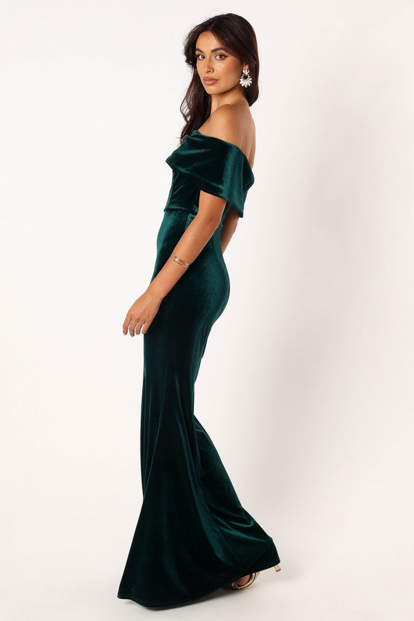 DRESSES @Adair Off Shoulder Maxi Dress - Emerald Green