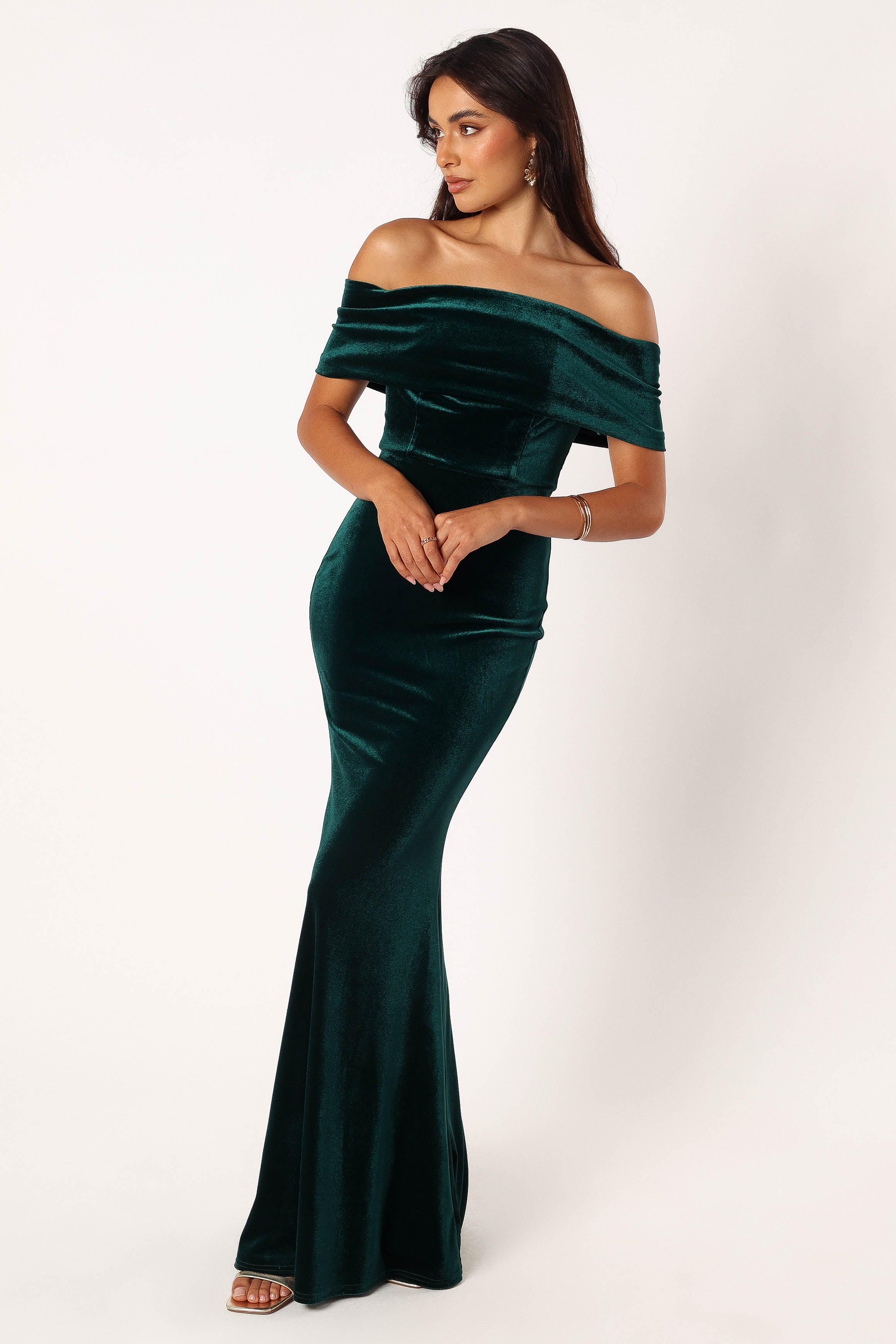 DRESSES @Adair Off Shoulder Maxi Dress - Emerald Green