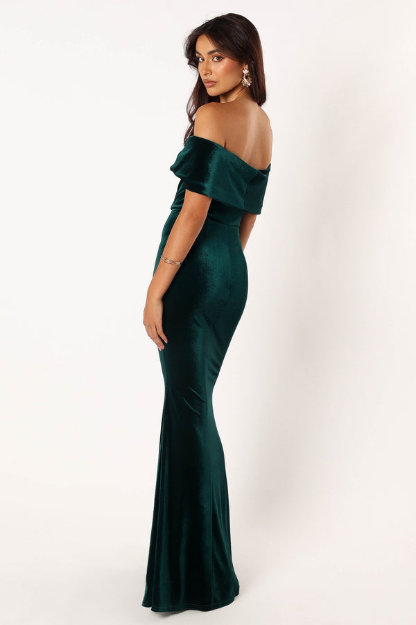 DRESSES @Adair Off Shoulder Maxi Dress - Emerald Green