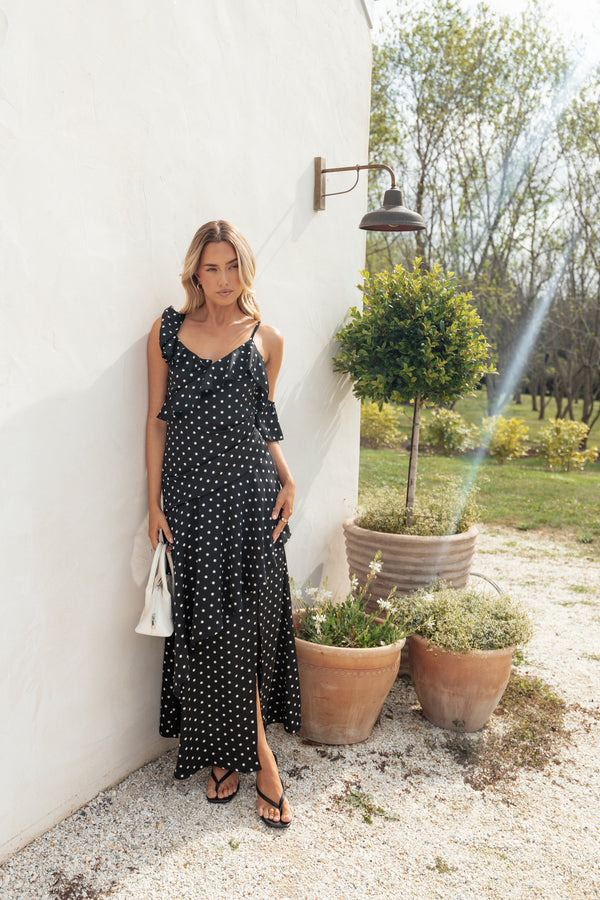 DRESSES Adelina Maxi Dress - Black Polka Dot
