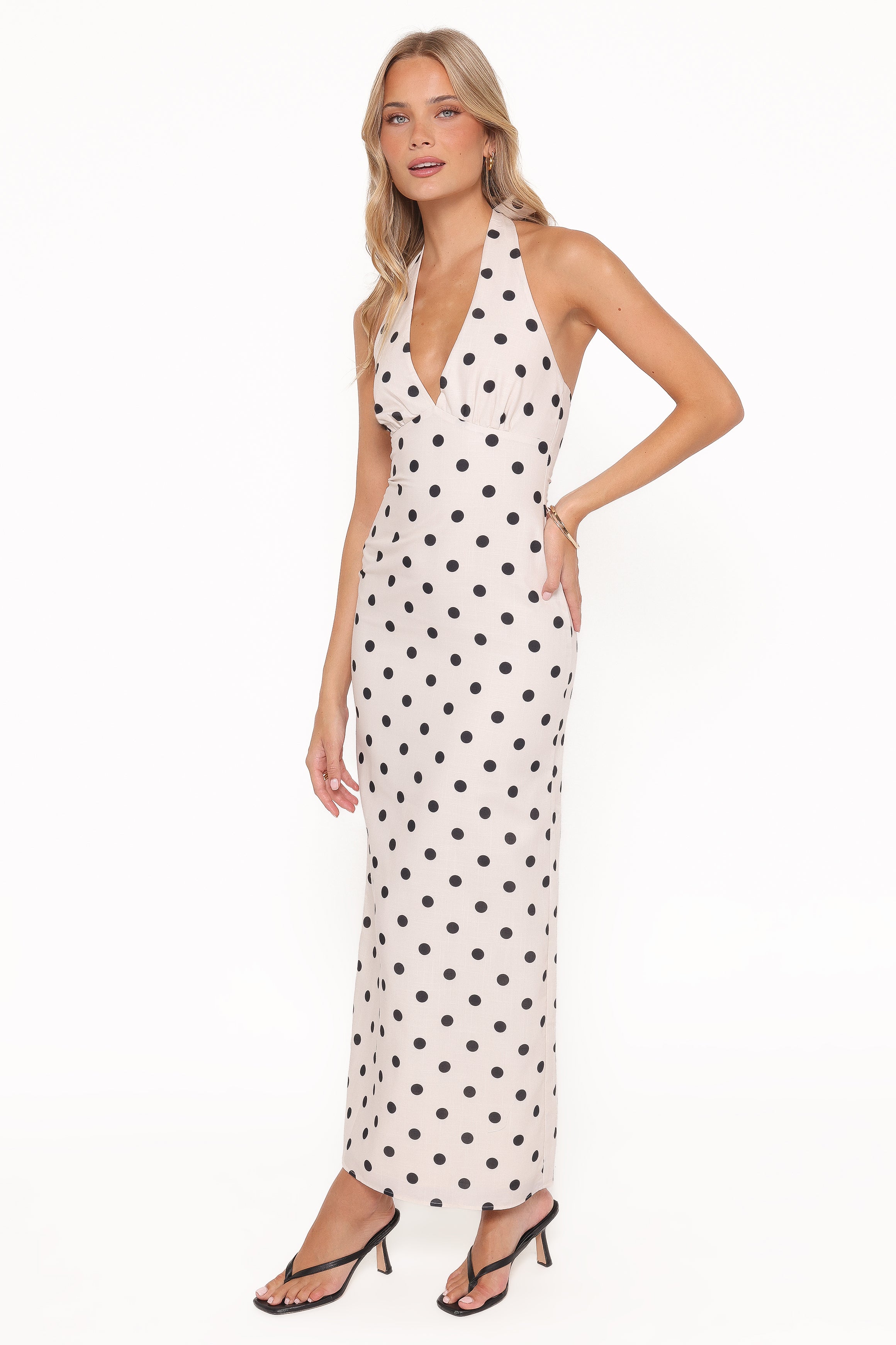 DRESSES Adora Halterneck Maxi Dress - White Polka Dot