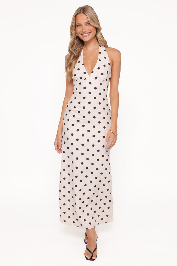 DRESSES Adora Halterneck Maxi Dress - White Polka Dot