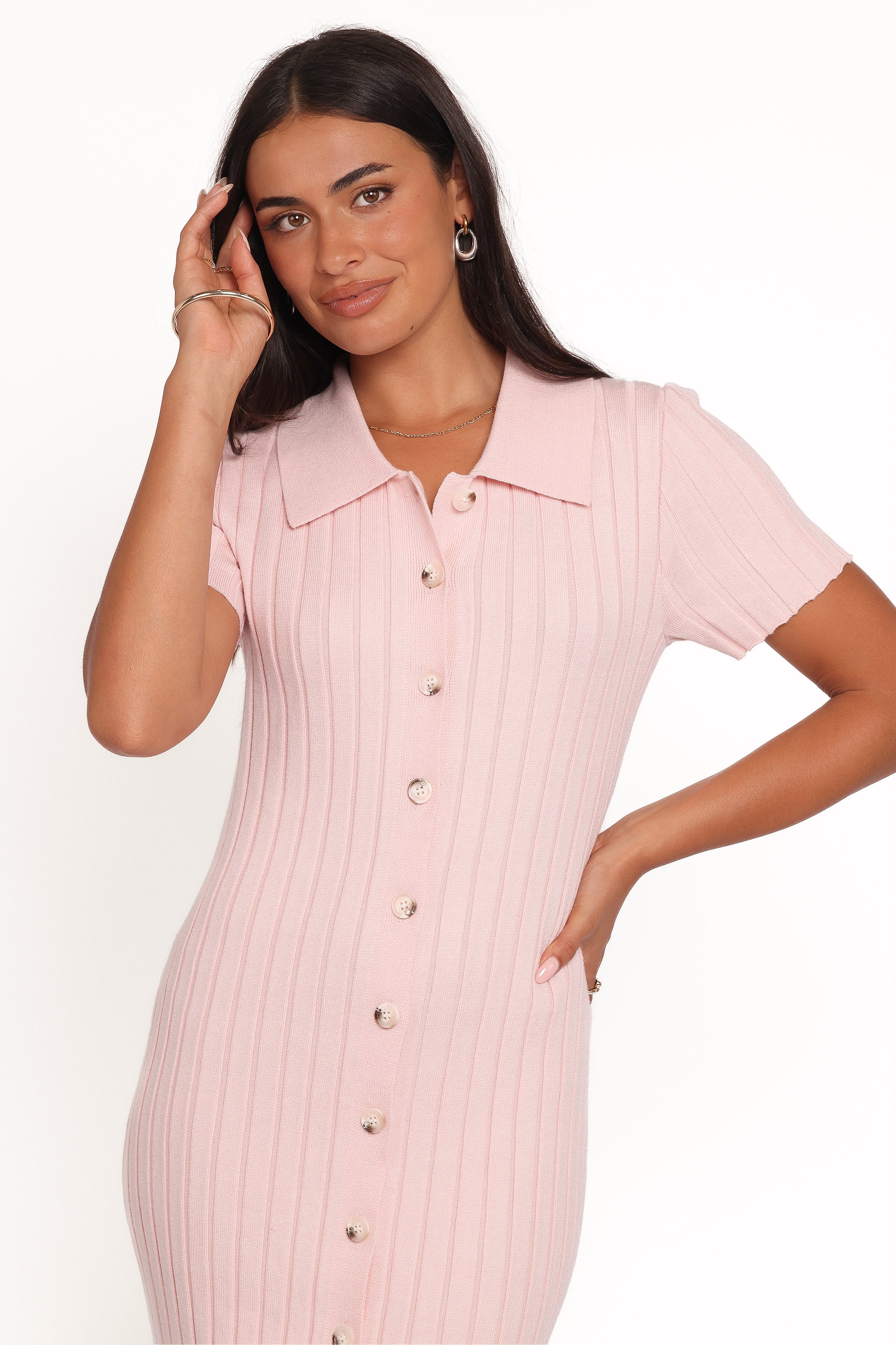 DRESSES Aisha Short Sleeve Knit Midi Dress - Pink
