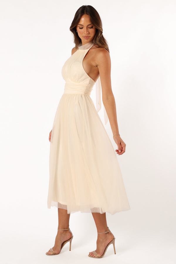 DRESSES @Aletta Halterneck Midi Dress - Cream