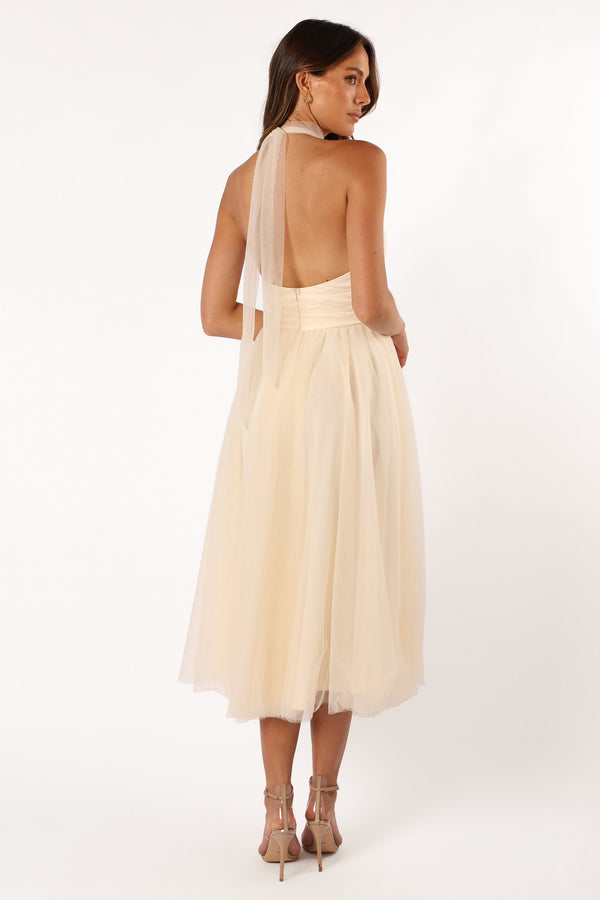 DRESSES @Aletta Halterneck Midi Dress - Cream