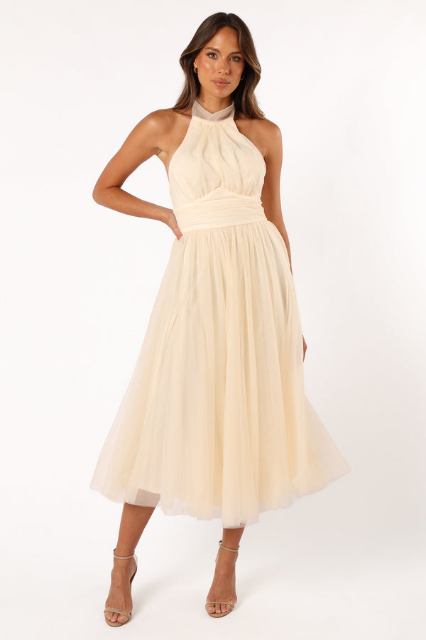 DRESSES @Aletta Halterneck Midi Dress - Cream