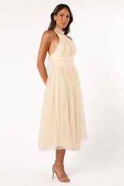 DRESSES @Aletta Halterneck Midi Dress - Cream