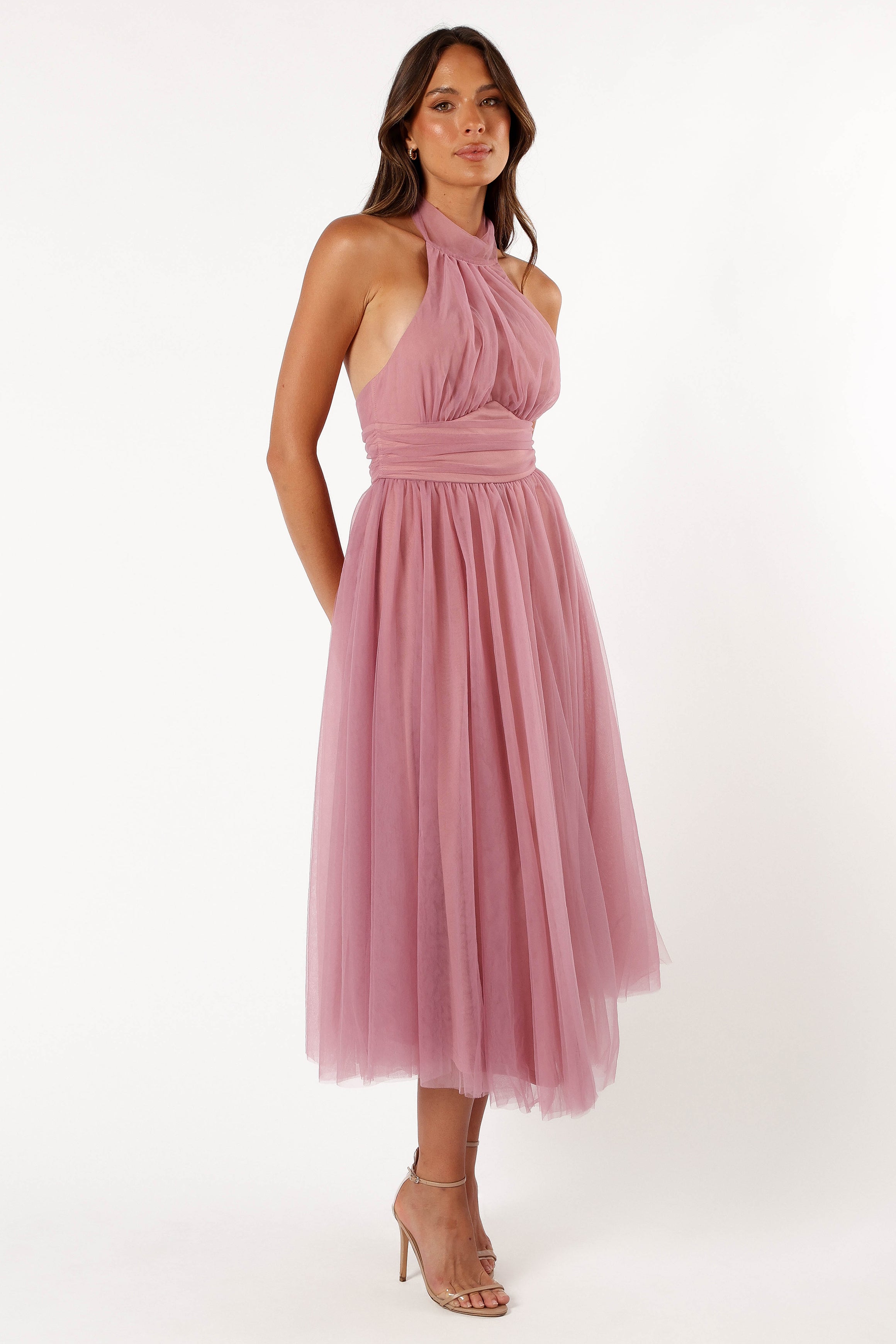 DRESSES @Aletta Halterneck Midi Dress - Pink
