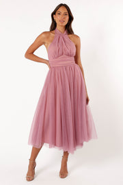 DRESSES @Aletta Halterneck Midi Dress - Pink