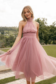 DRESSES @Aletta Halterneck Midi Dress - Pink (Hold for Hyper Femme)