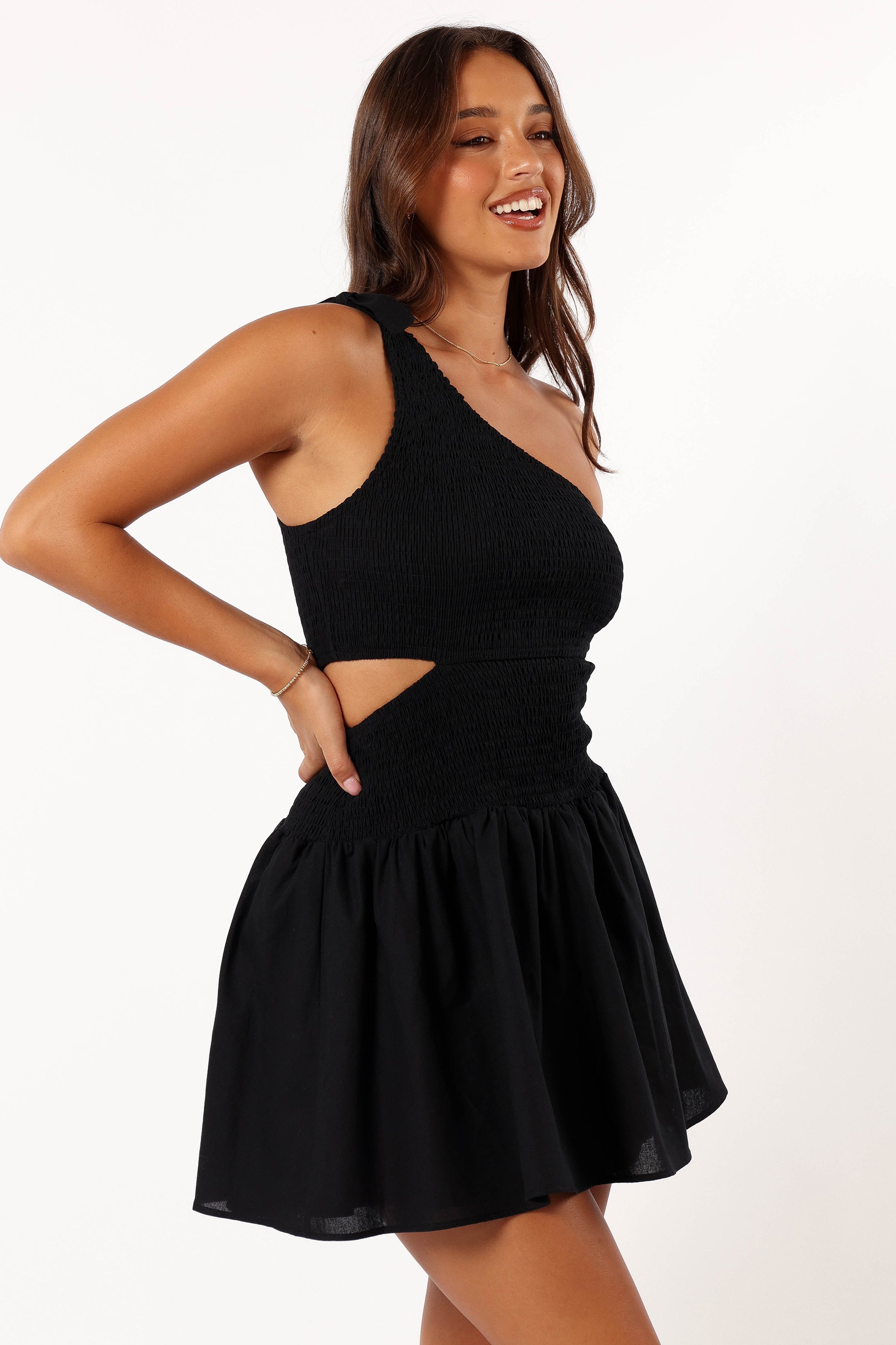 DRESSES @Allison One Shoulder Mini Dress - Black