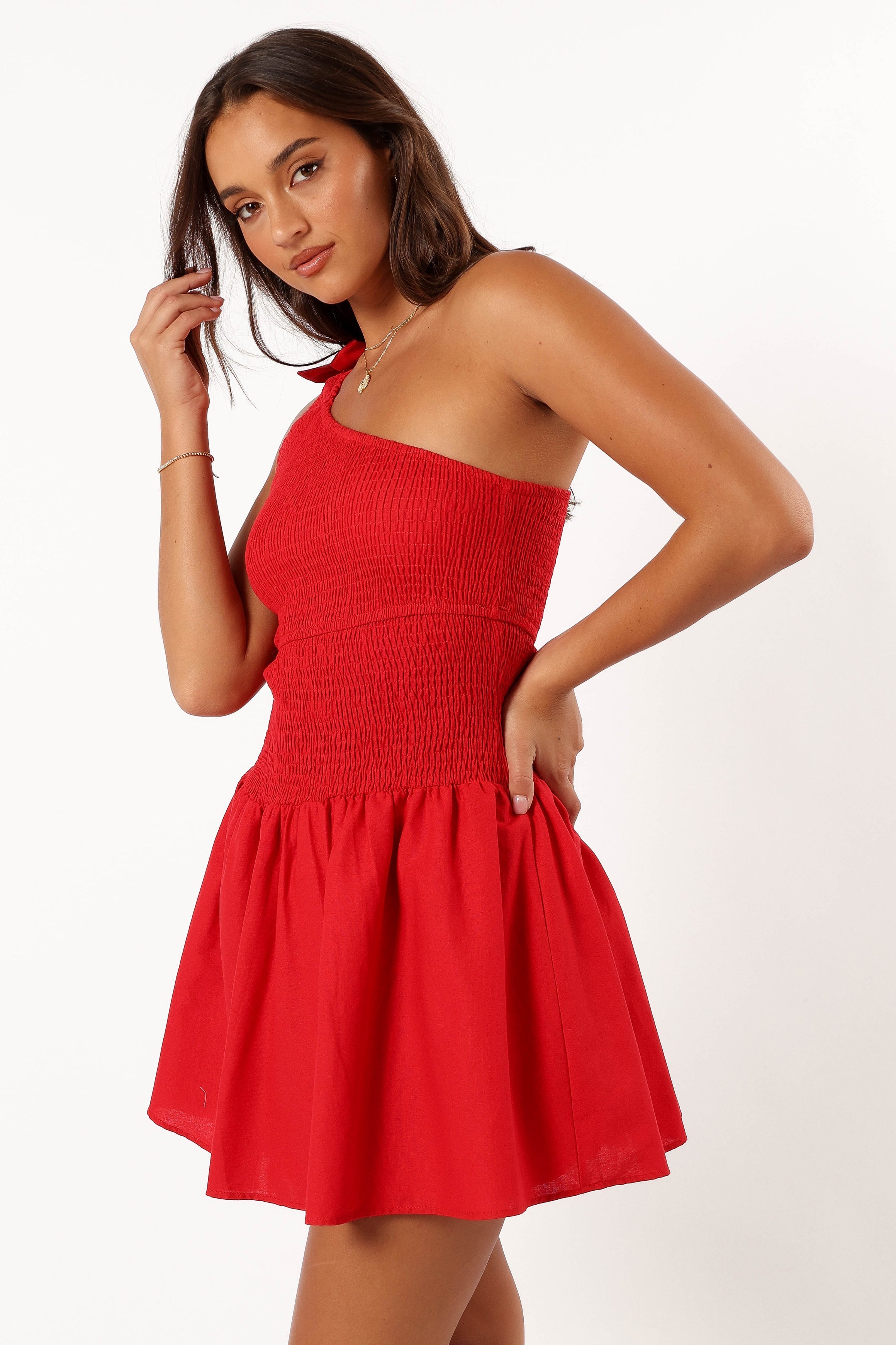DRESSES @Allison One Shoulder Mini Dress - Red