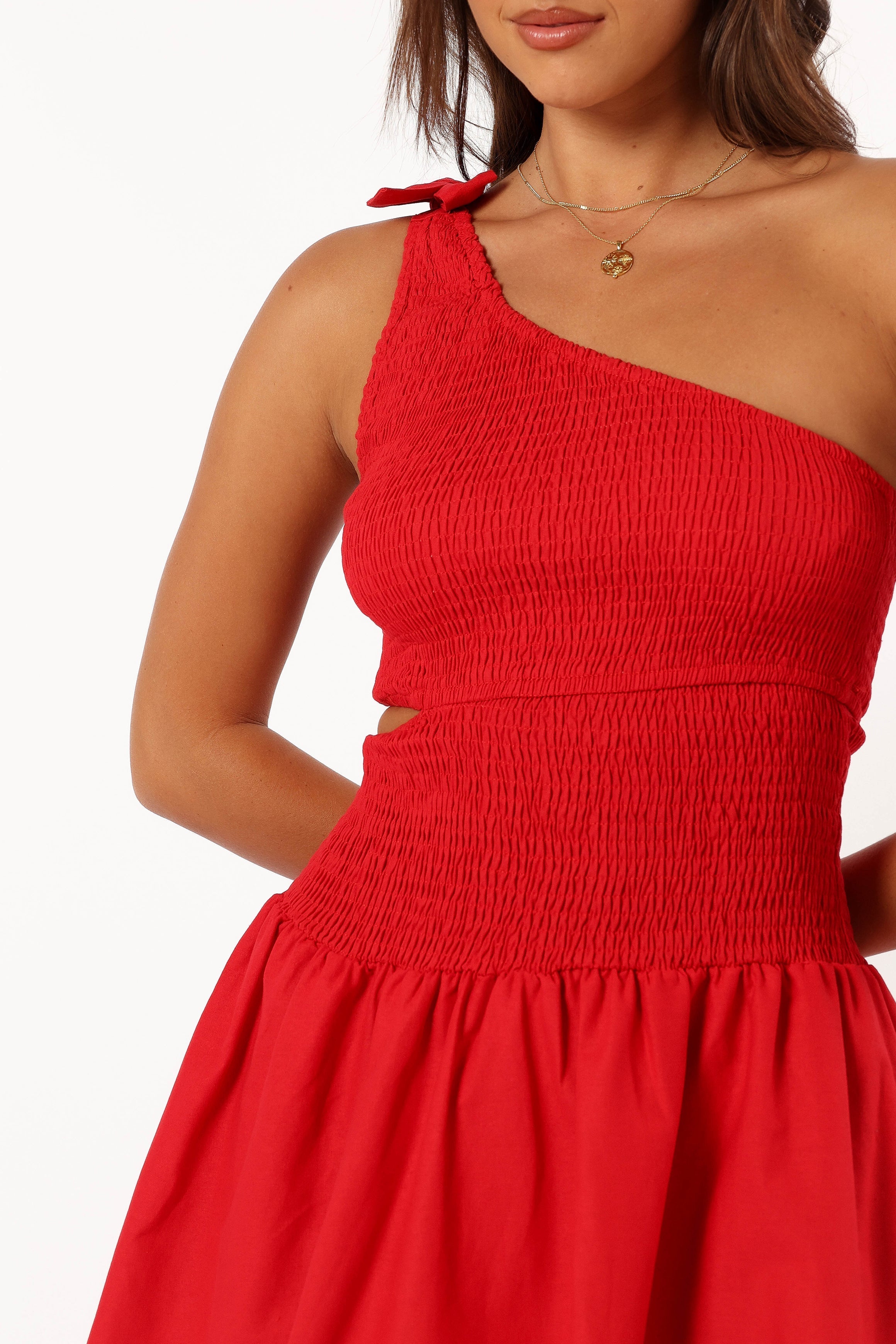 DRESSES @Allison One Shoulder Mini Dress - Red