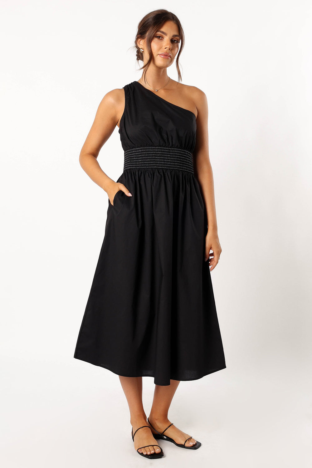 DRESSES @Alysse One Shoulder Midi Dress - Black