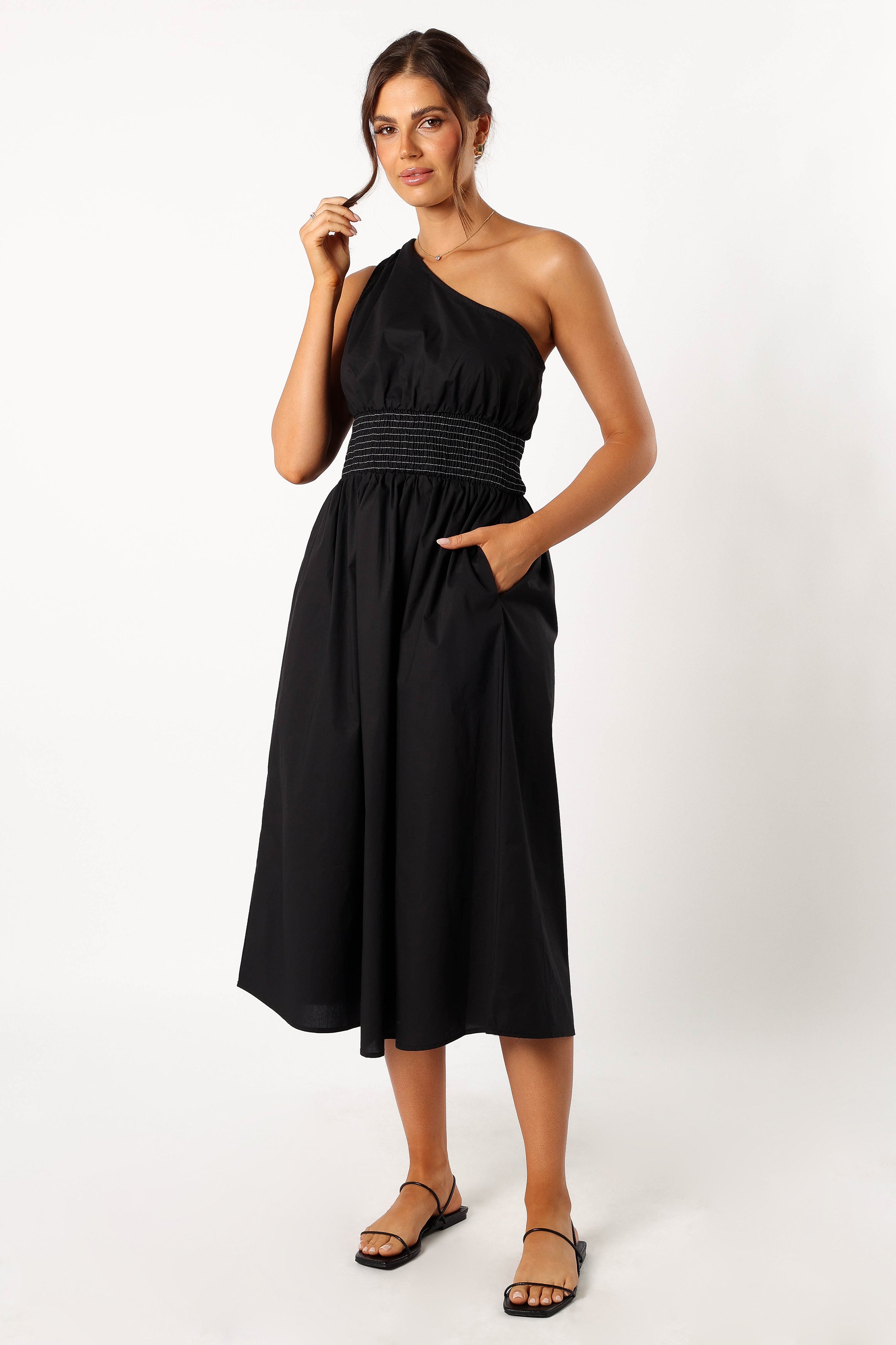 One-shoulder midi dress Black