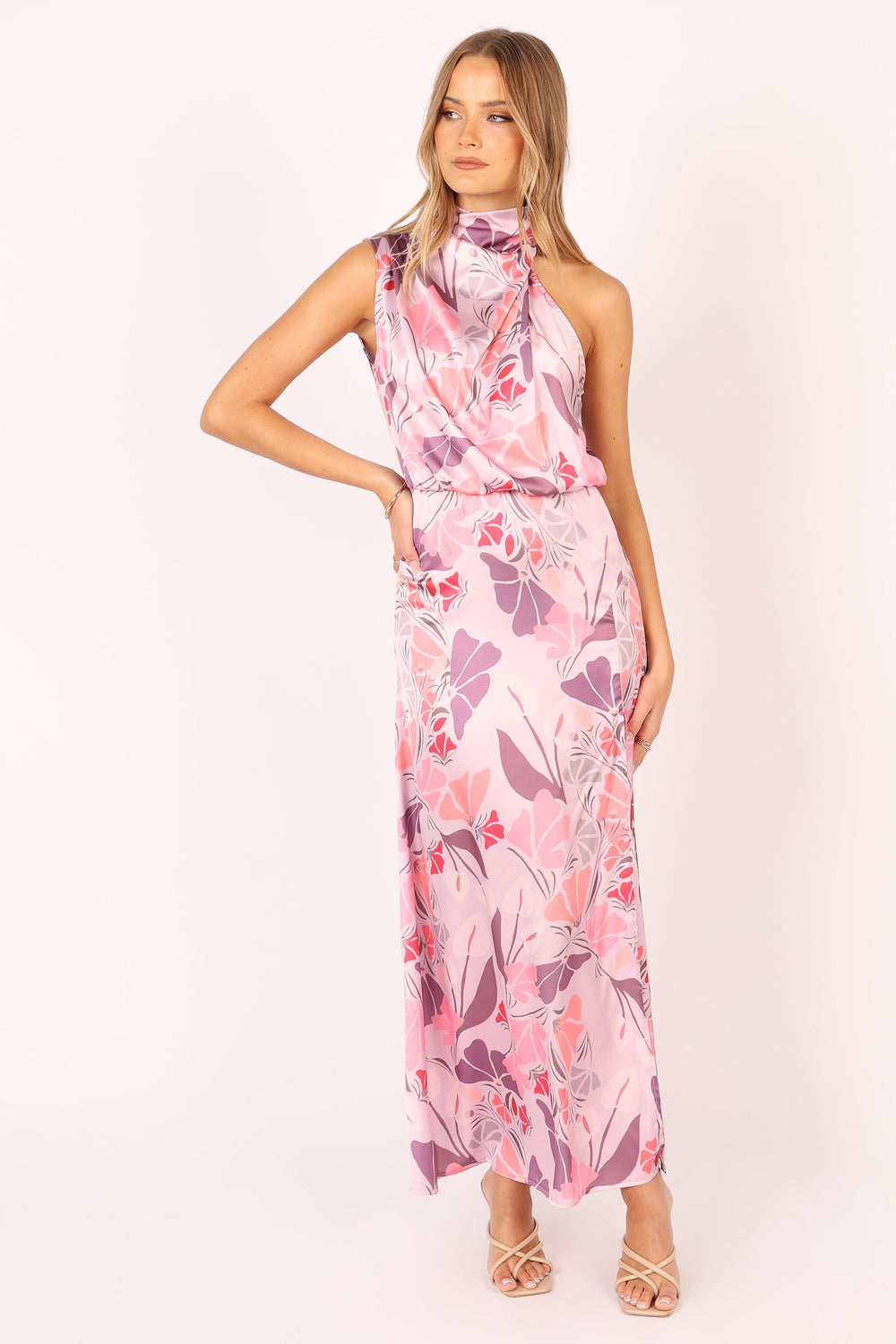 Shop Formal Dress - Amelia Halterneck Maxi Dress - Pink Floral sixth image