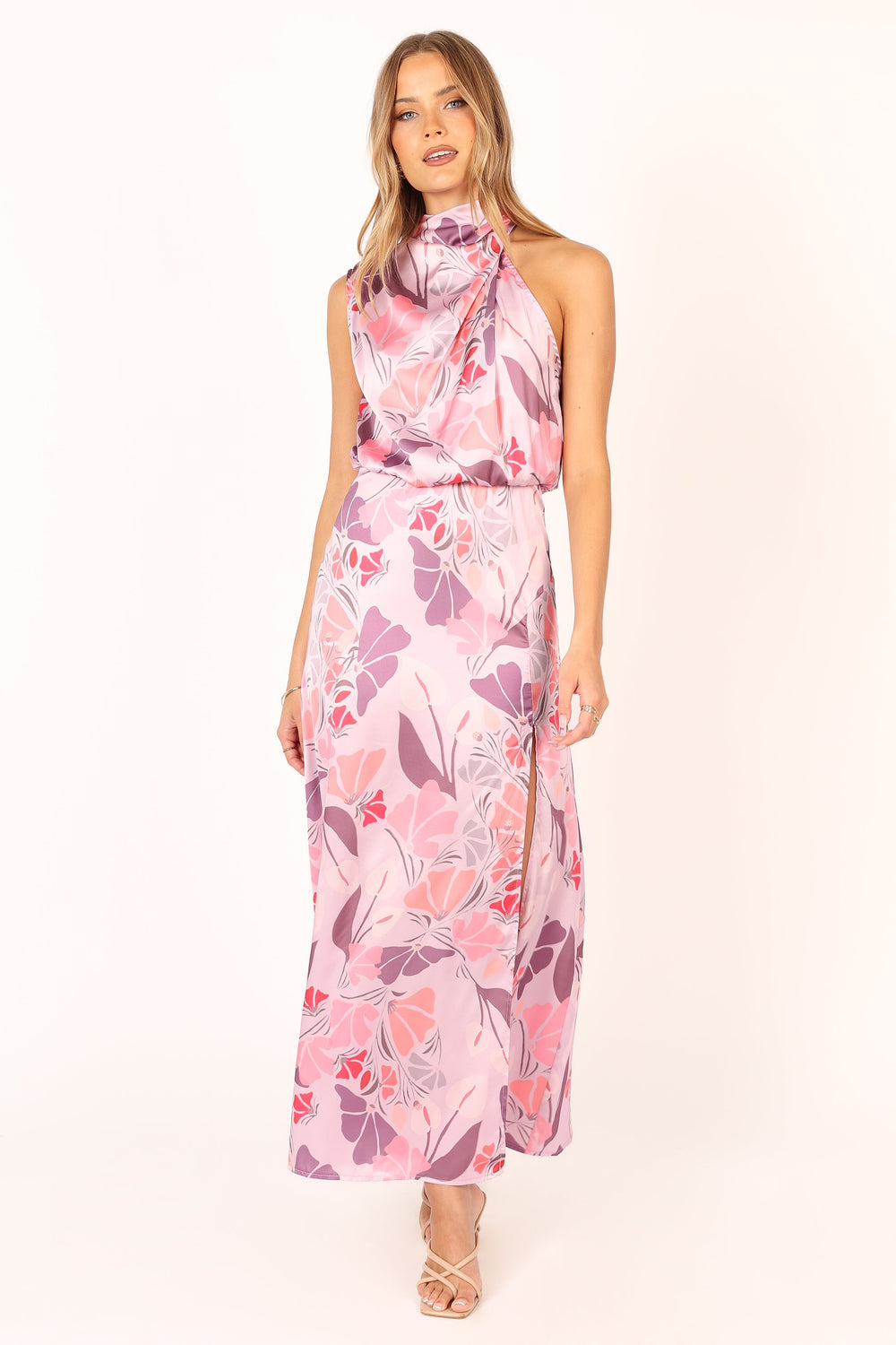 Shop Formal Dress - Amelia Halterneck Maxi Dress - Pink Floral fifth image