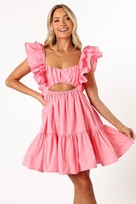 DRESSES @Amias Frill Sleeve Mini Dress - Candy Pink
