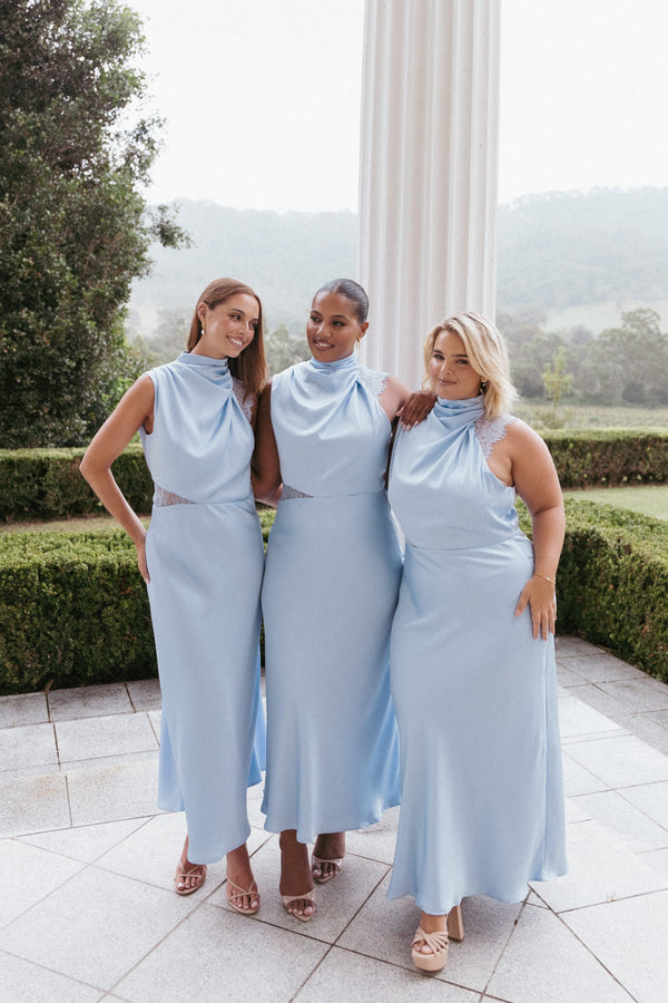 DRESSES Anabelle Halter Neck Lace Maxi Dress - Baby Blue