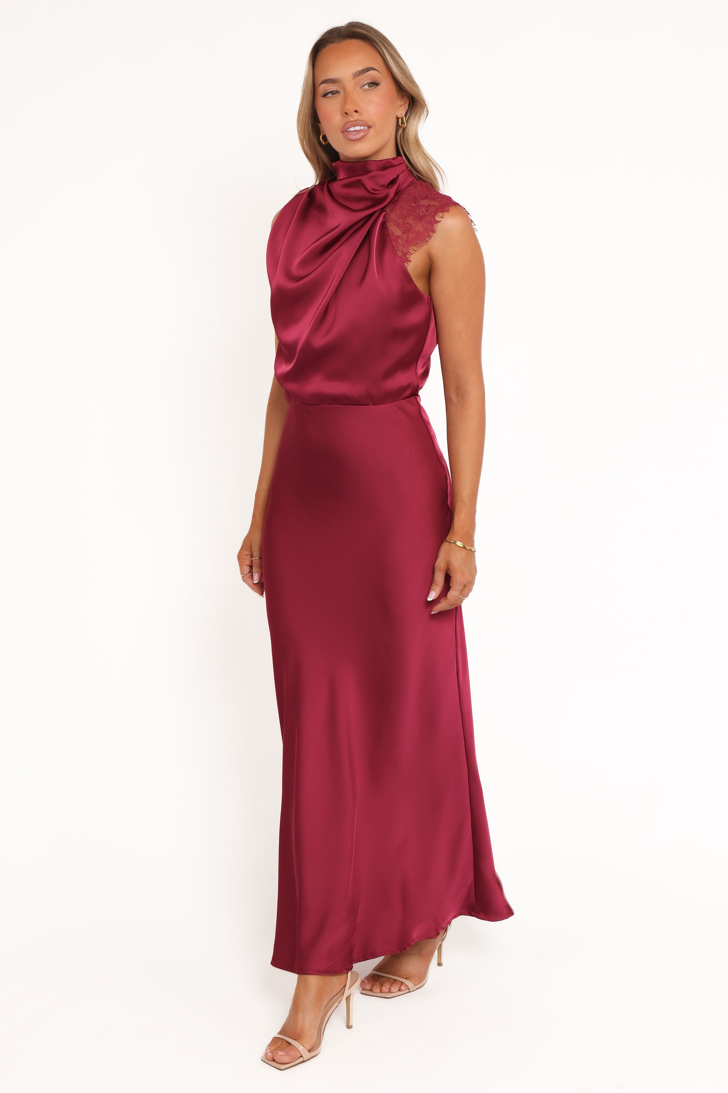 DRESSES Anabelle Halter Neck Lace Maxi Dress - Berry