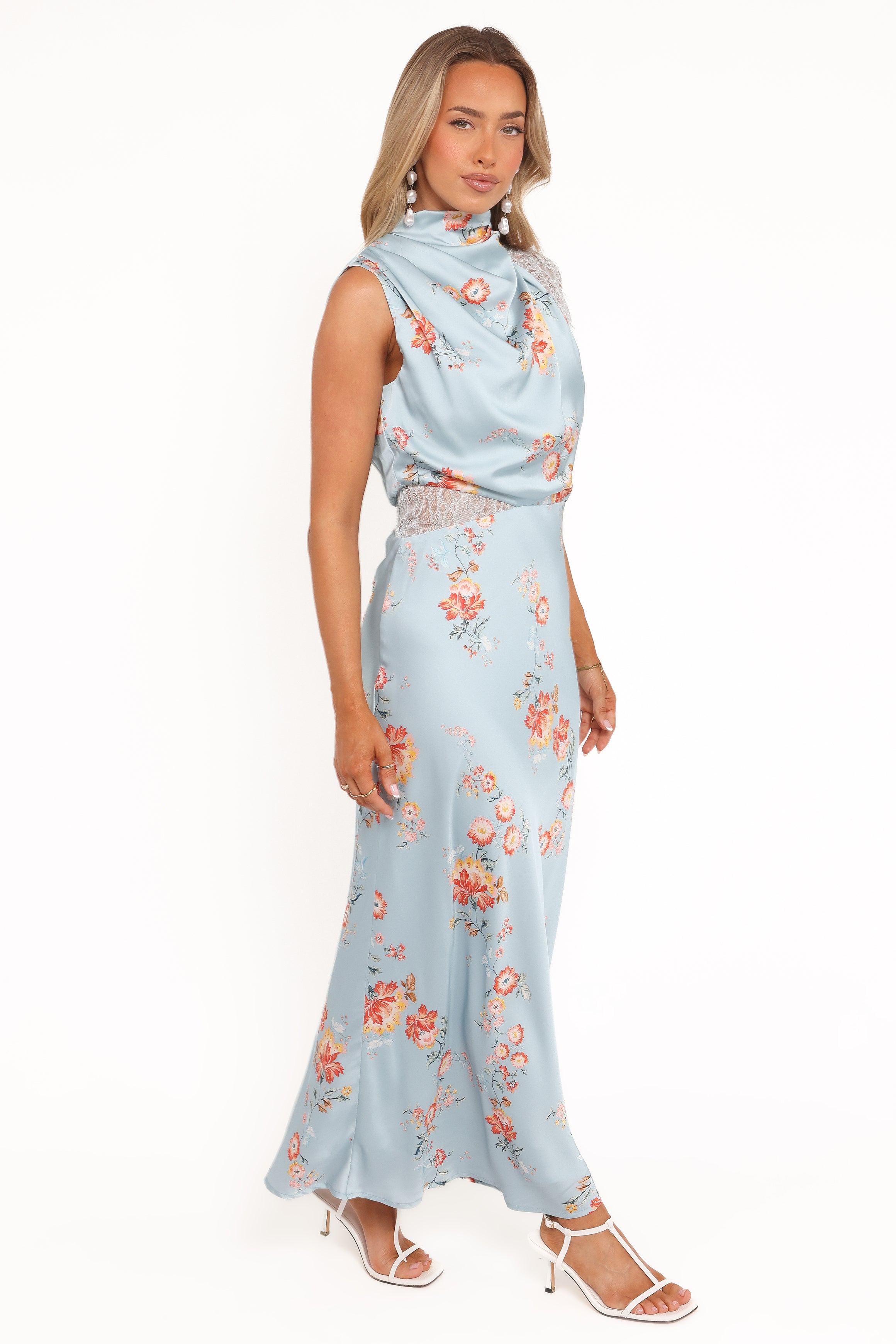 DRESSES Anabelle Halter Neck Lace Maxi Dress - Blue Floral
