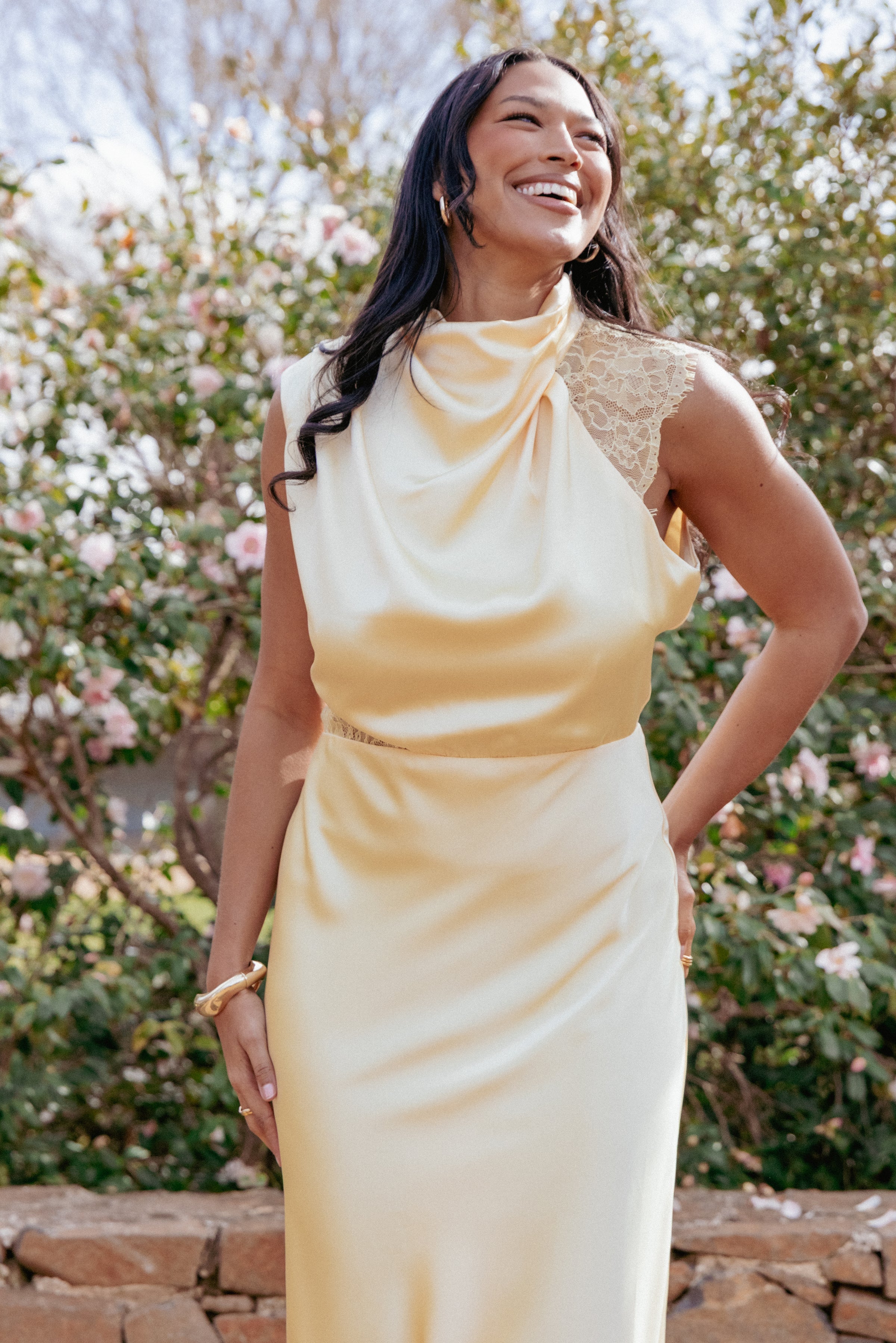 DRESSES Anabelle Halter Neck Lace Maxi Dress - Butter Yellow