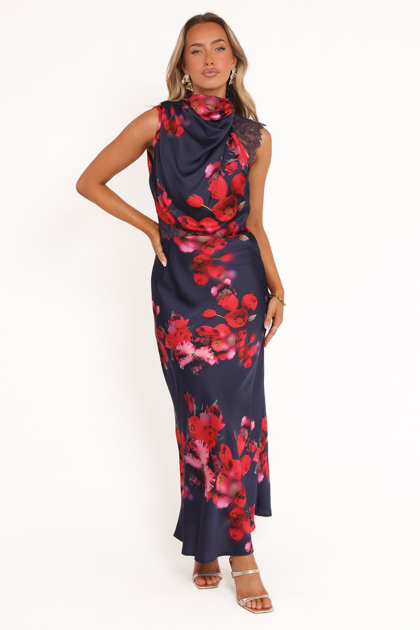 DRESSES Anabelle Halter Neck Lace Maxi Dress - Navy Floral