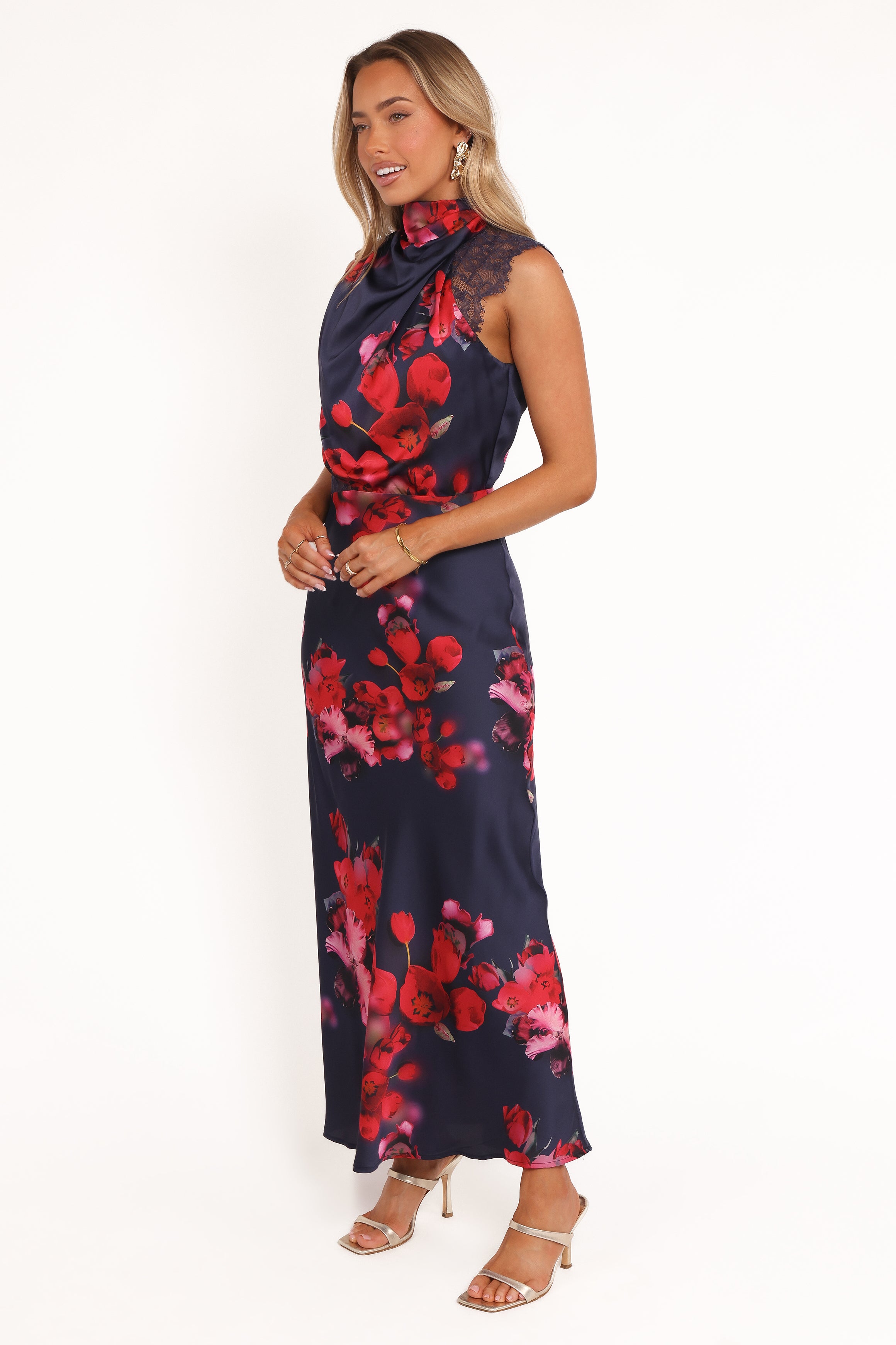 DRESSES Anabelle Halter Neck Lace Maxi Dress - Navy Floral