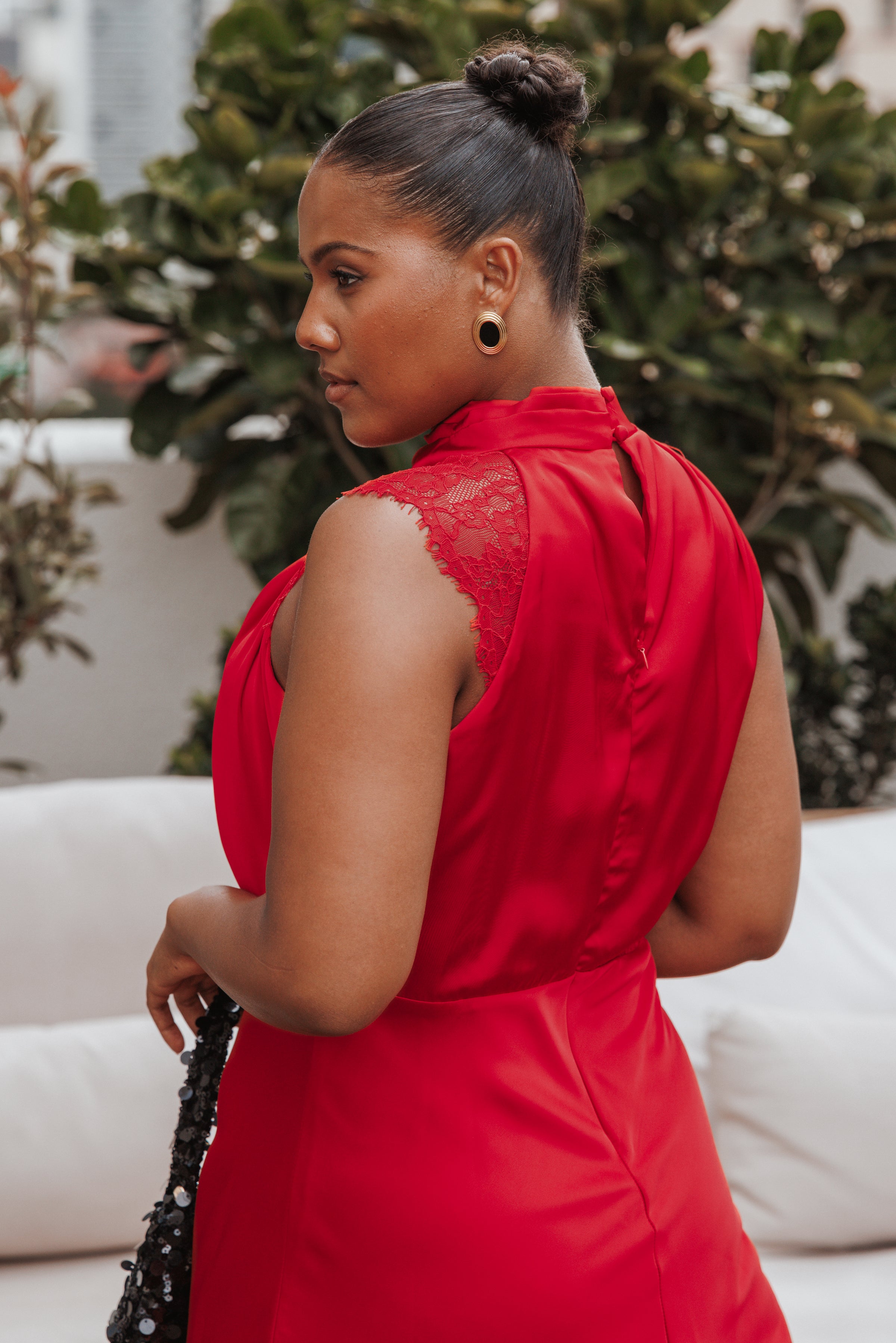 DRESSES Anabelle Halter Neck Lace Maxi Dress - Red