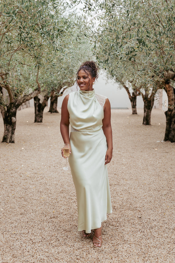 DRESSES Anabelle Halter Neck Lace Maxi Dress - Sage Green