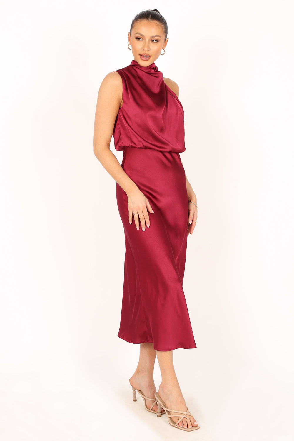 Shop Formal Dress - Anabelle Halter Neck Midi Dress - Berry third image