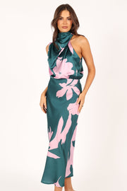 DRESSES @Anabelle Halter Neck Maxi Dress - Green Pink