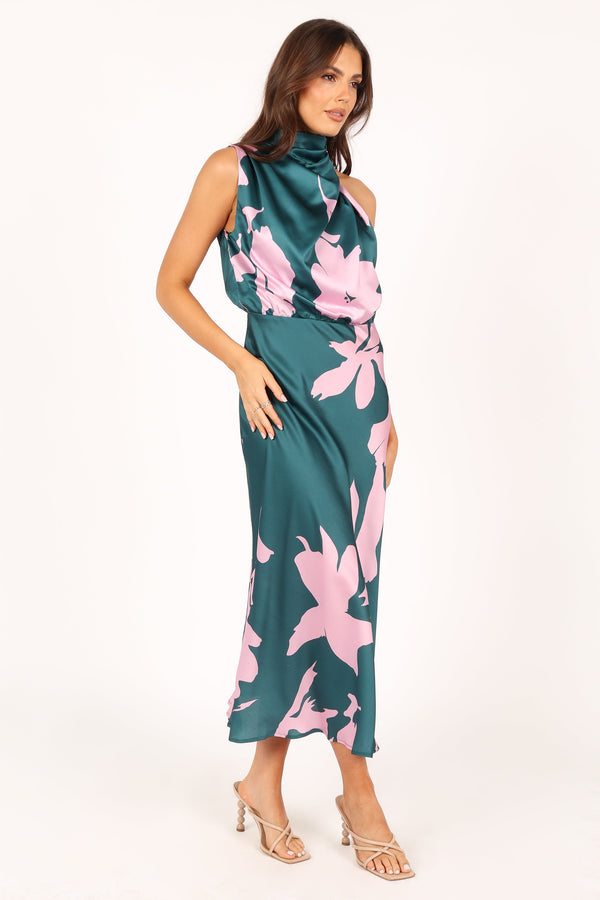 DRESSES @Anabelle Halter Neck Maxi Dress - Green Pink