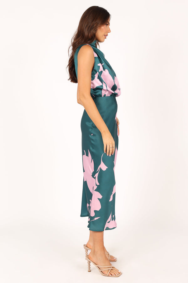 DRESSES @Anabelle Halter Neck Maxi Dress - Green Pink