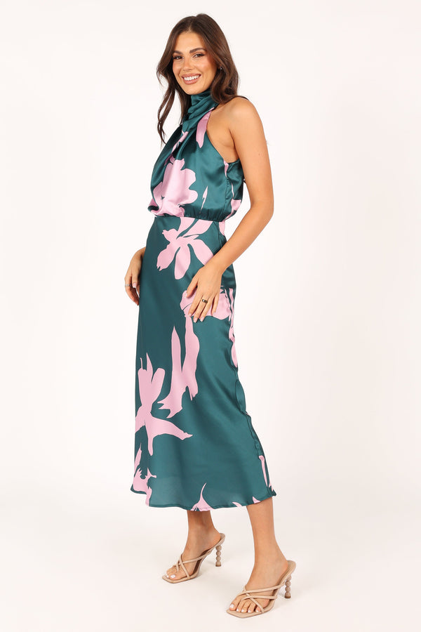 DRESSES @Anabelle Halter Neck Maxi Dress - Green Pink