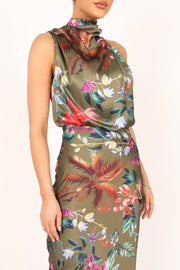 DRESSES @Anabelle Halter Neck Maxi Dress - Green Tropical