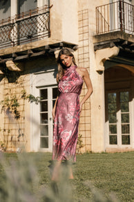 DRESSES Anabelle Halter Neck Midi Dress - Dark Rose Floral