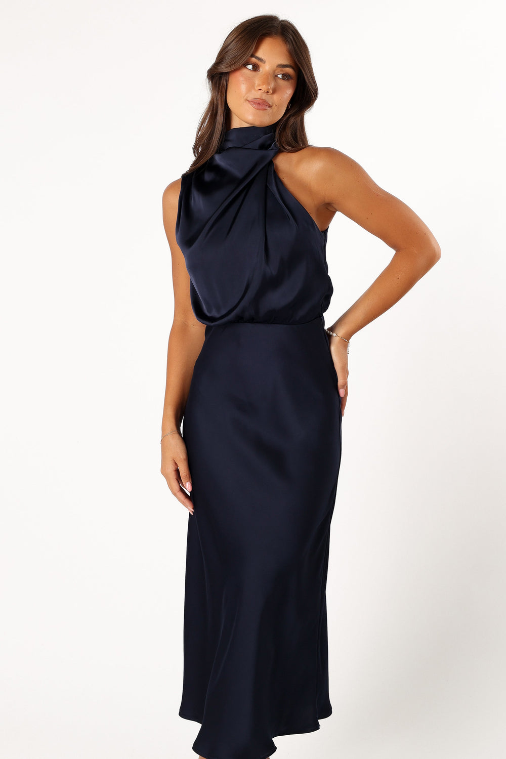 DRESSES @Anabelle Halter Neck Midi Dress - Navy (Hold for Modern Romance)