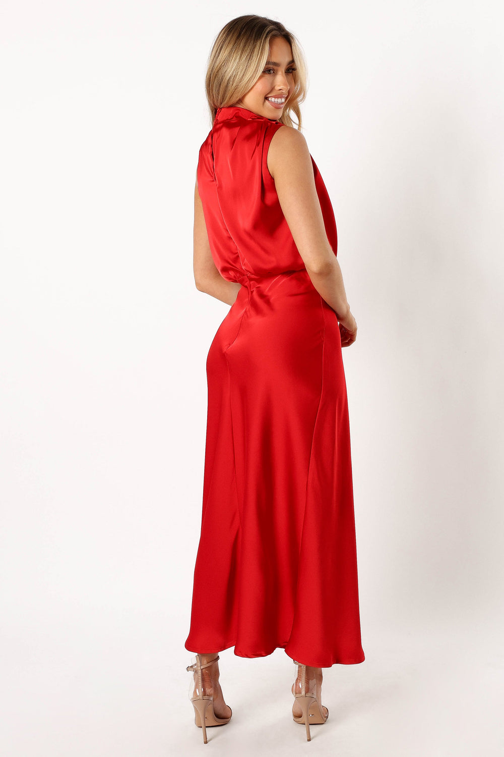 Shop Formal Dress - Anabelle Halter Neck Midi Dress - Red third image