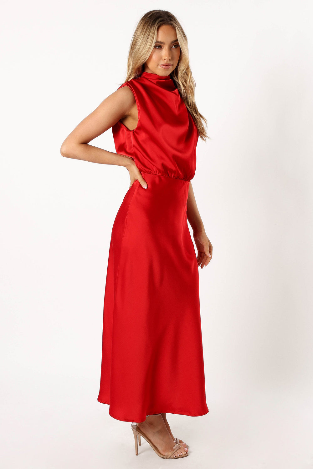 DRESSES @Anabelle Halter Neck Midi Dress - Red
