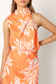 DRESSES @Anabelle Halter Neck Mini Dress - Orange Floral
