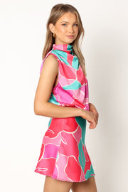 DRESSES @Anabelle Halter Neck Mini Dress - Pink Floral