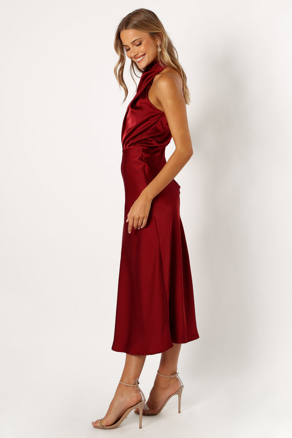 DRESSES @Anabelle Halterneck Midi Dress - Wine