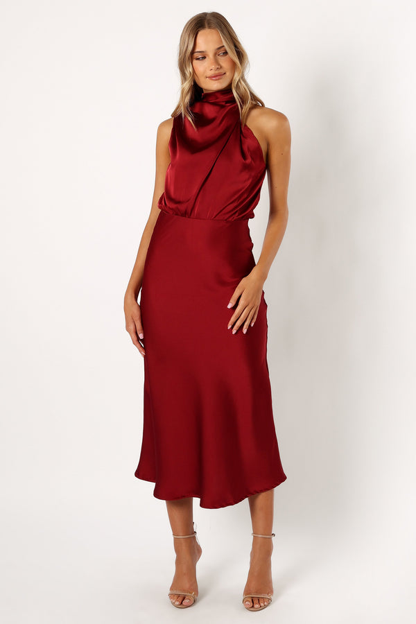 DRESSES @Anabelle Halterneck Midi Dress - Wine