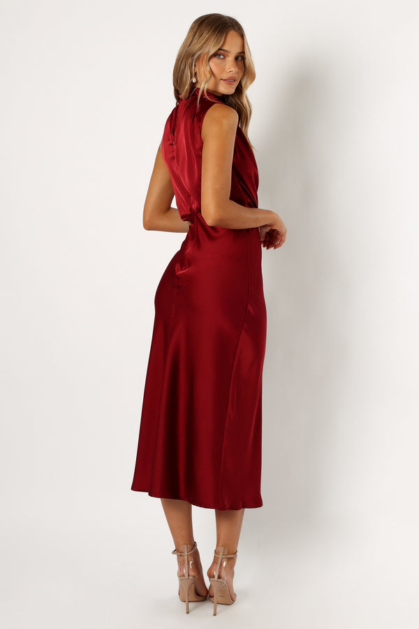 DRESSES @Anabelle Halterneck Midi Dress - Wine