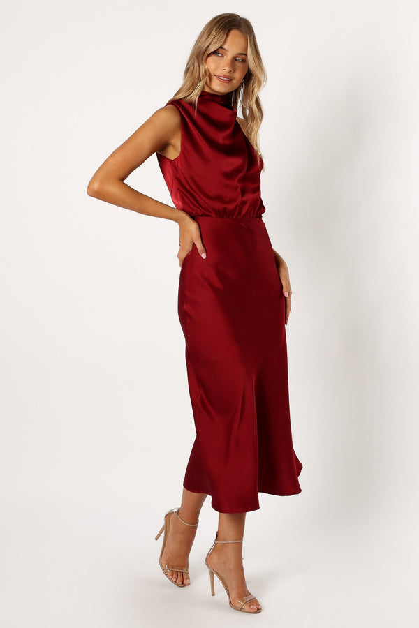 DRESSES @Anabelle Halterneck Midi Dress - Wine