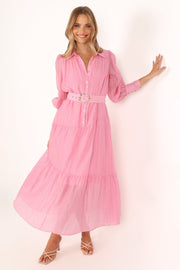 DRESSES @Angelica Long Sleeve Maxi Dress - Pink (waiting on bulk)