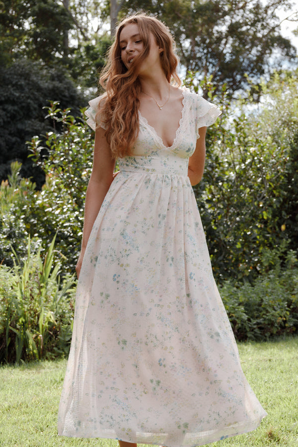DRESSES Angelica Midi Dress - Pastel Pink Floral