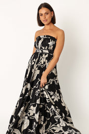 DRESSES @Angelique Strapless Maxi Dress - Black Floral